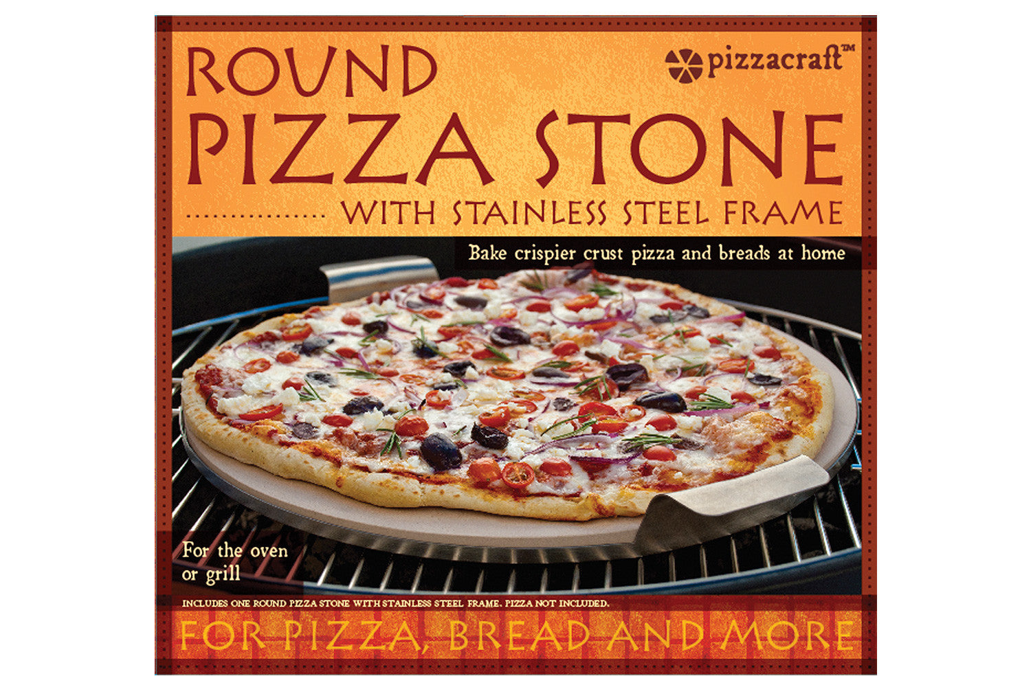 Packaging for the 15" Round Ceramic Pizza Stone with Solid Frame