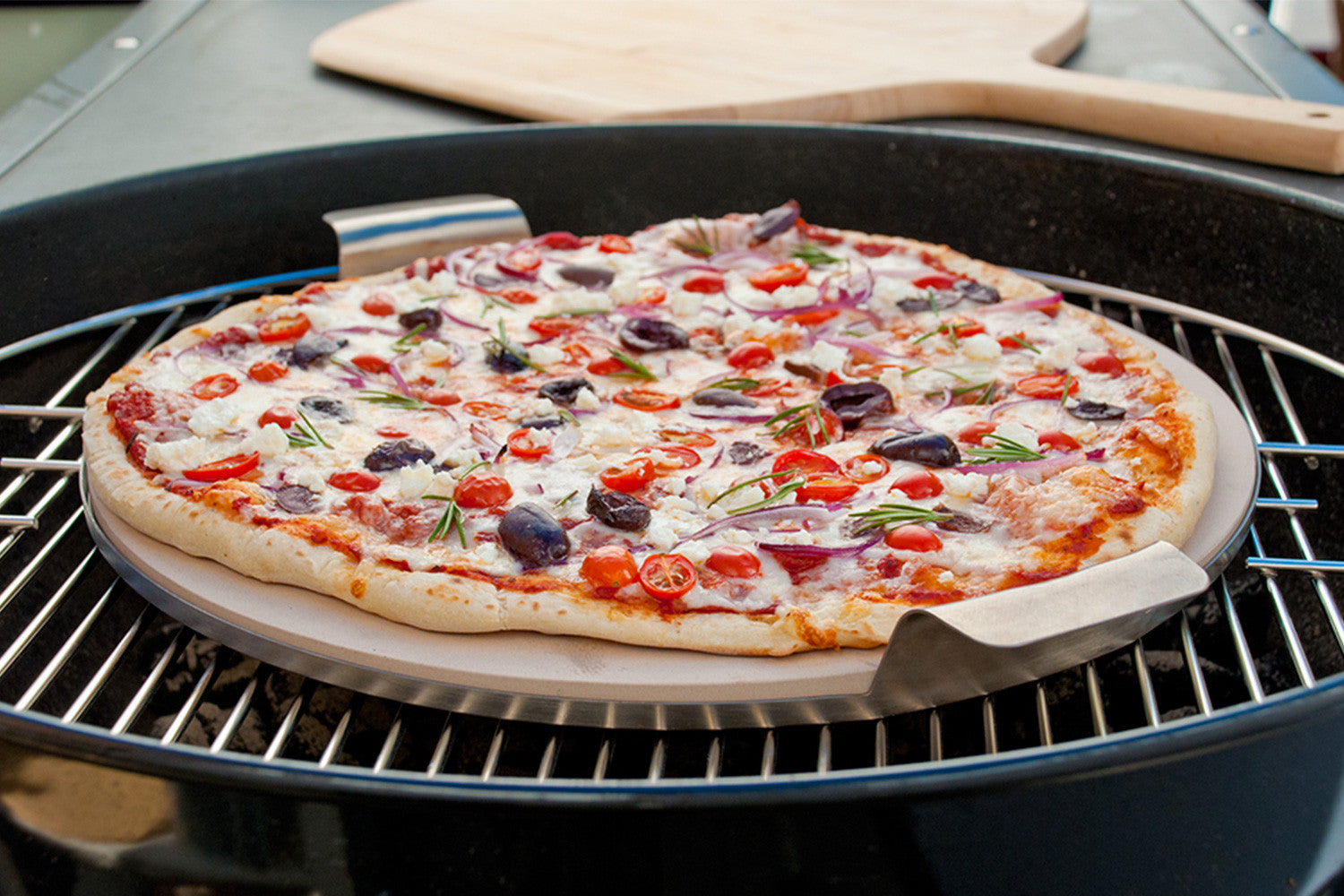 Grilling Pizza on the 15" Round Ceramic Pizza Stone with Solid Frame