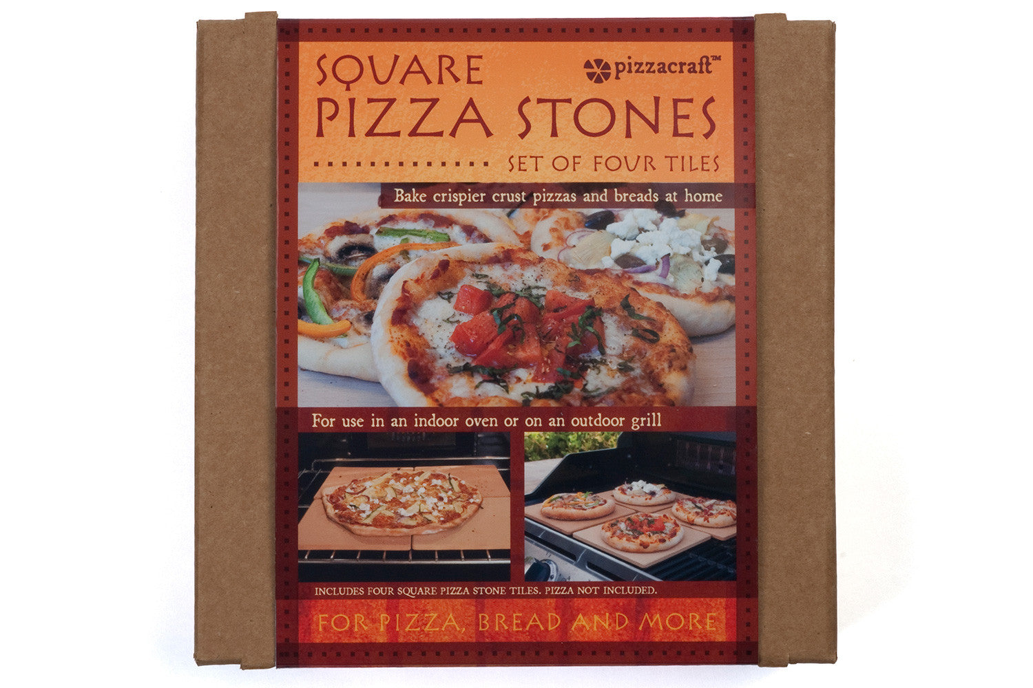 Packaging for the Set of Four 7.5" Square Mini Cordierite Pizza Stone Tiles