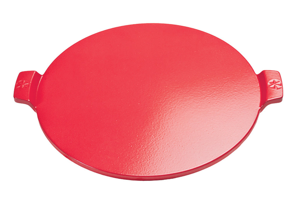 14.5" Red, Round Glazed Cordierite Pizza Stone with Handles