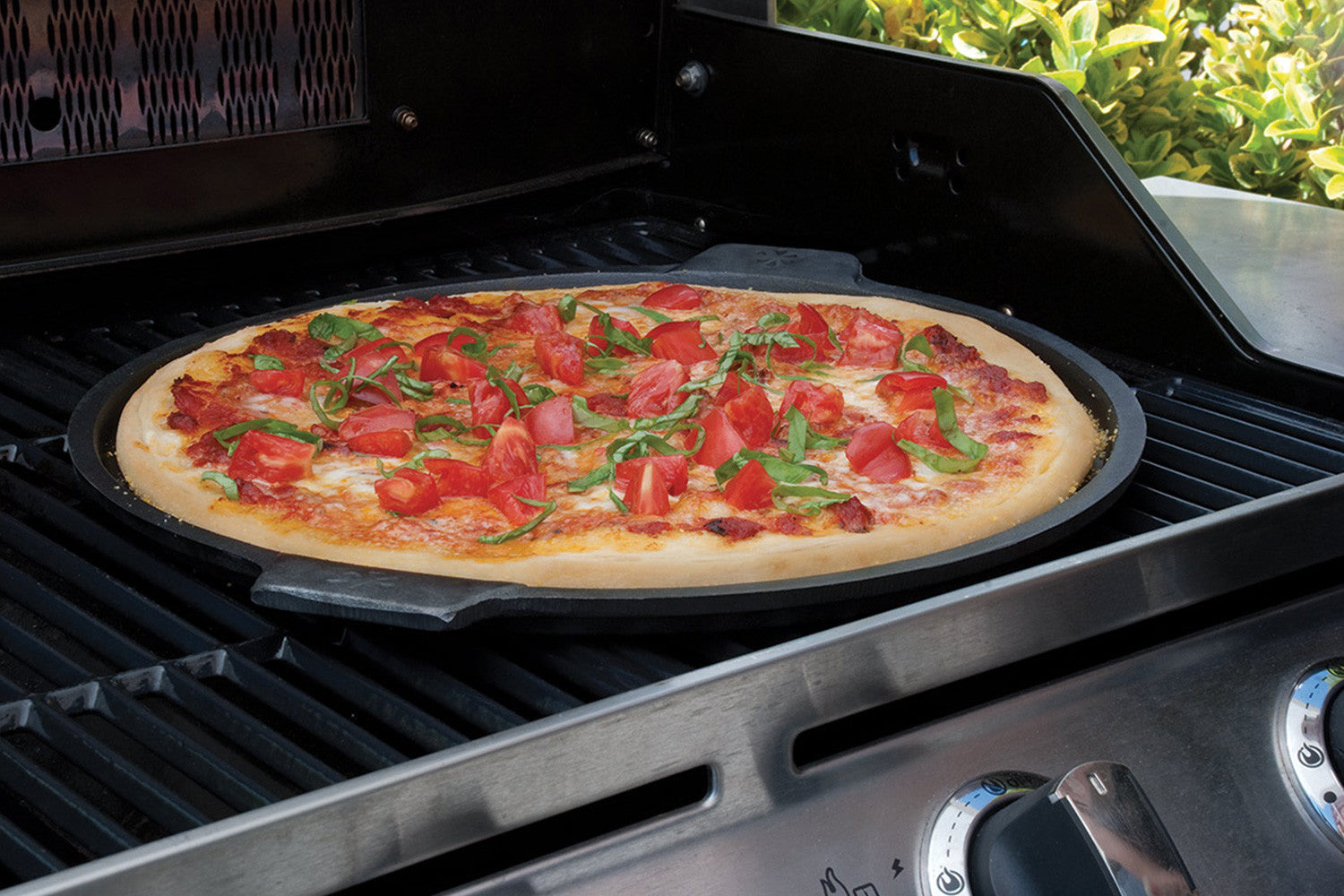 Grilling Pizza on a 14" Round Cast Iron Pizza Pan with Handles