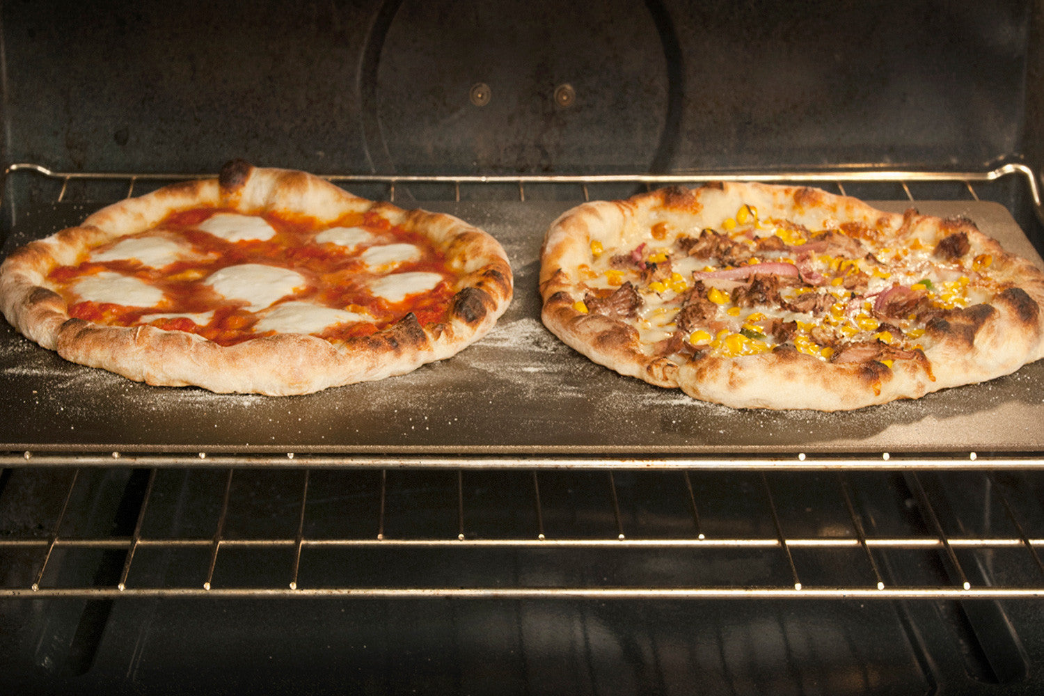 2 Pizzas Cooking on a 22" Rectangular Pizza Steel